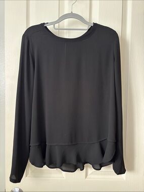 LOFT Black Long-Sleeve Ruffle Hem Blouse